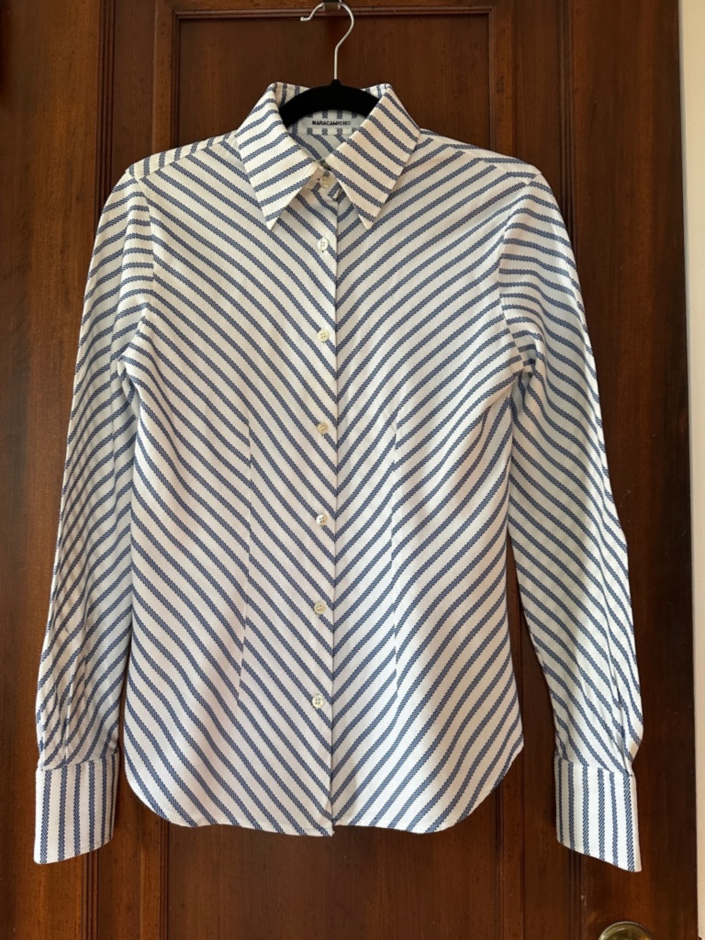 Naracamicie White Shirt with Navy Diagonal Stripes